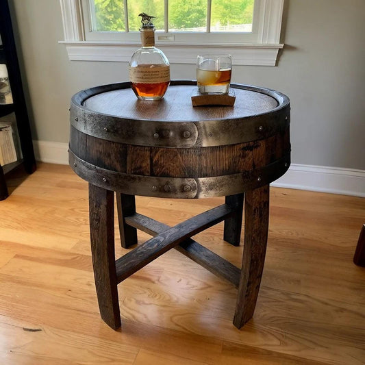 Handcrafted Oak Whiskey Barrel End Table - Woodartdeal
